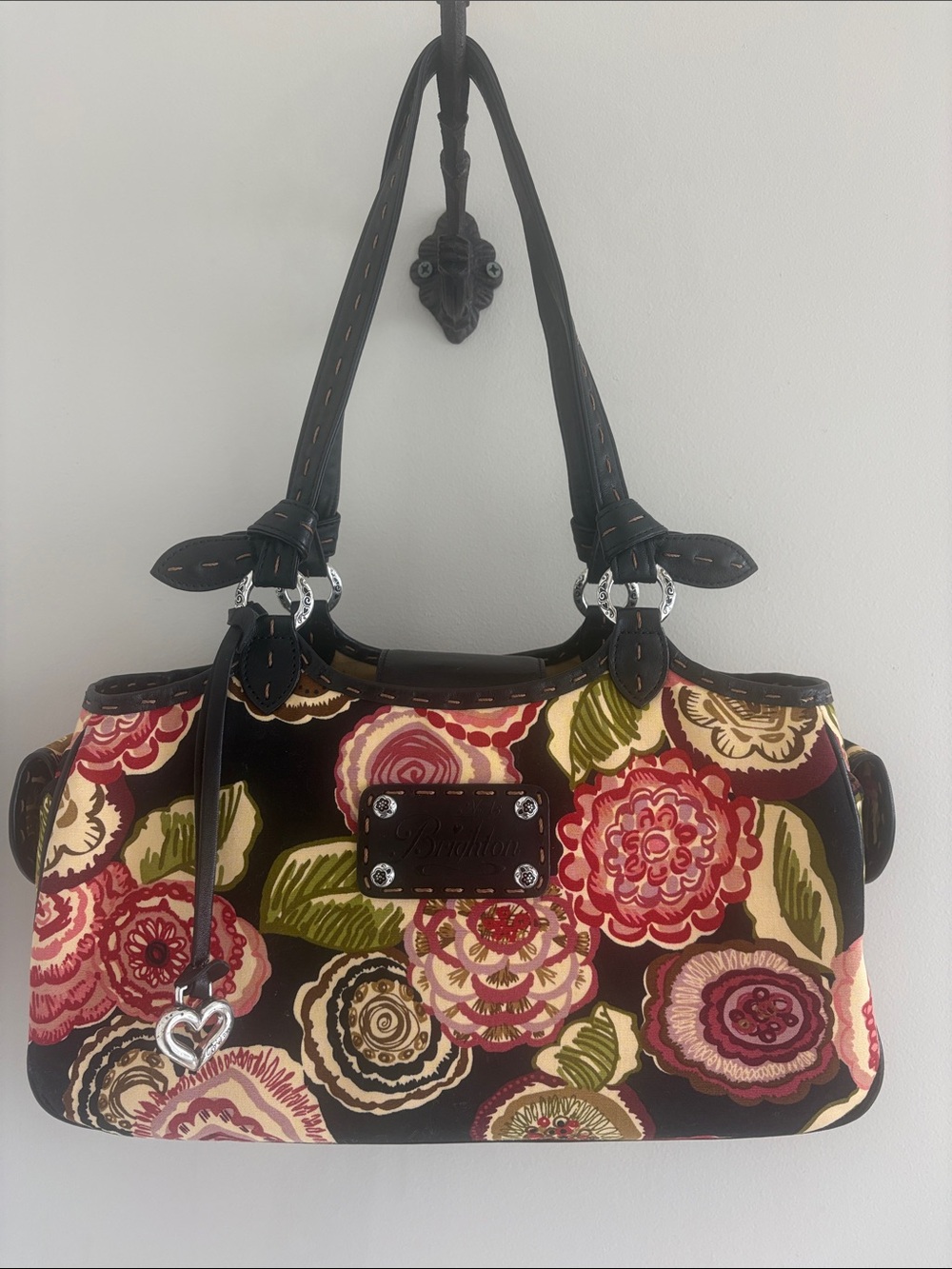 Vintage Brighton "Bea" Multicolor Floral Canvas Satchel Shoulder Bag Bundle